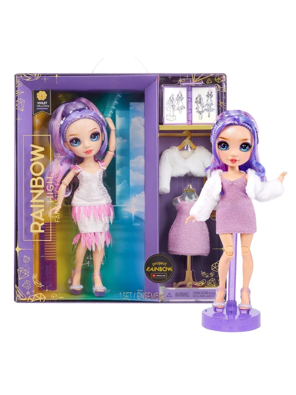 Rainbow High Project Rainbow Violet Willow Purple Fashion Doll Set NIB